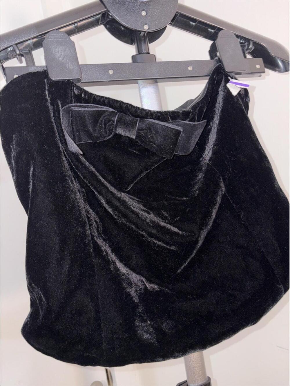 WAYF Womens Black Velvet Strapless Bow Front Smocked Back Tube Top Med New